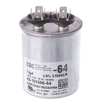 Rheem 43-101666-64 Capacitor - 7.5/370 Single Round