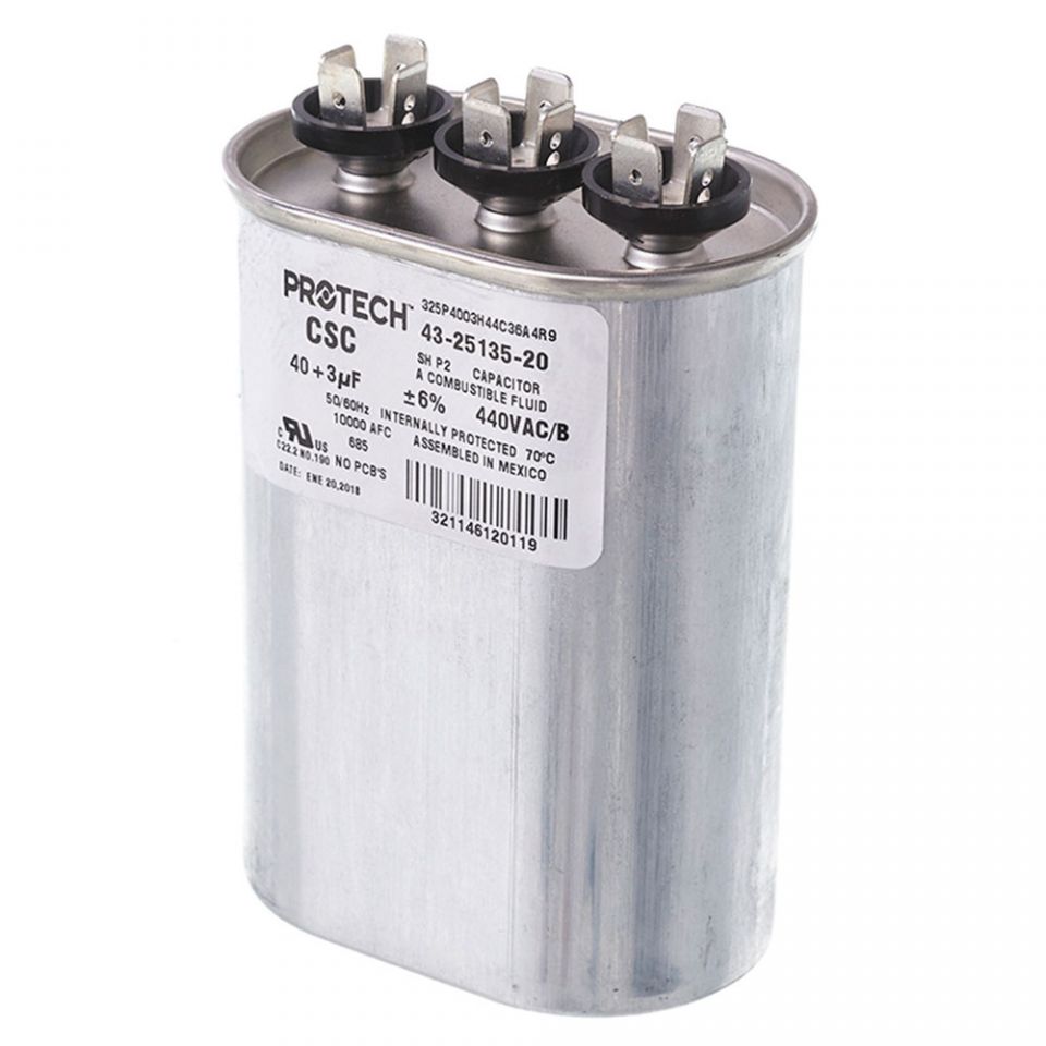 Rheem 43-25135-20 Capacitor - 40/3/440 Dual Oval